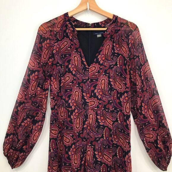 Tommy Hilfiger Black Marron Paisley Print Lightweight Long Sleeve Dress - Picture 5 of 16